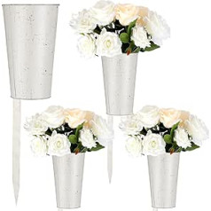 Uiifan Pack of 4 Metal Cemetery Vases for Grave Memorial Vases for Cemetery with Stake Grave Flower Holder Grave Flower Vase for Grave Outdoor Lawn Yard Funeral Decorations