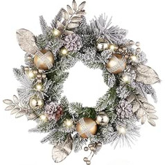 Valery Madelyn 18 Inch Christmas Wreath Door Wreath Christmas Front Door Wreath White Silver Christmas Door Wreath with Lighting 15 LED Lights and Bow for Christmas Decoration