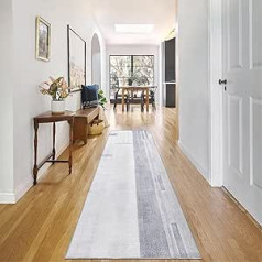 Calore Carpet Runner for Hallways, Non-Slip, Washable Runner, Hallway Long Soft Kitchen Runner (Grey/Light Blue, 60 x 180 cm)