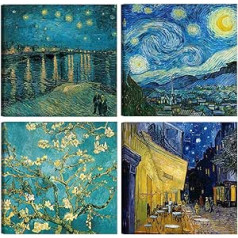 DìMò ART Modern Pictures Vincent Van Gogh 4 Pieces 30 x 30 cm Prints on Canvas Classic Art Furniture for Kitchen Bedroom Living Room Bar Office Restaurant