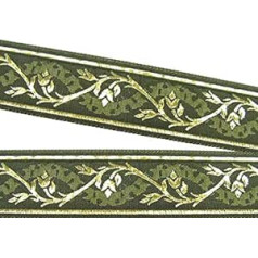 1A-Kurzwaren 35094-moos Medieval Border Woven Ribbon 35 mm Wide Colour: Moss Green/Gold 10 m