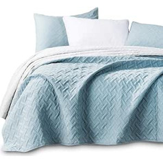 KASENTEX Mini Quilt Bedding Set 3 Pieces All Season Lightweight Ultra Soft Stone Blanket Heat Pressed Two Tone Reversible King Size 2 King Shads Aqua Green/Fairest Jade