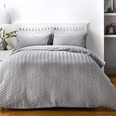 Serene - Seersucker - Easy Care Bedding Set - Single Bed Size in Grey