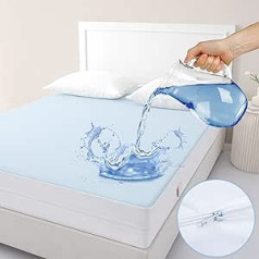 Jet's Home Double Waterproof Mattress Protector 135 x 190 x 30 cm with Zipper, 6 Side Protectors, Bed Bugs and Mites