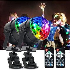Disco Light, LED Disco Ball Disco Light, Pack of 2 Music-Controlled Party Disco Light Effects Disco Light 360° Rotatable with 4 m USB Cable, 7 Colours, for Halloween, Christmas, Children, Room, Bar,