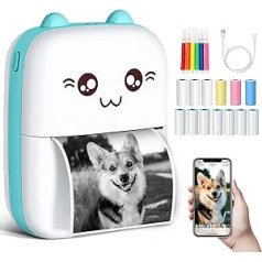 Mucek Mini Printer for Smartphone, Mini Printer Sticker, Picture Memo Receipt Paper Printer, Photo Printer with 13 Rolls Printer Paper for Smartphone, Compatible with Android, iOS System, for Journal,