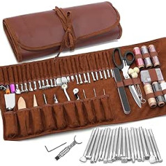 Tlkkue Leather Craft Tools Leather Work Tools Kit with Individual Storage Bag Leather Carving Tools Leather Craft Making for Cutting Punching Sewing Carving Stamping Leather