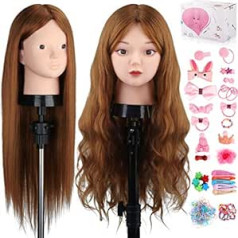 ‎Topdirect TopDirect 60 cm / 23.5 Inch 80% Real Hair Hairdressing Head Makeup Doll Head Makeup Hairdressing Practice Mannequin Head with DIY Hair Hairstyles Set