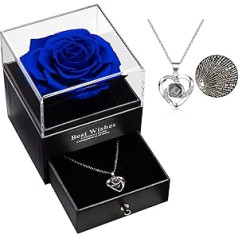 Eaprala Eternal Real Rose with I Love You Necklace, 100 Languages, Jewellery Gift Box, Eternal Real Rose for Valentine's Day, Mother's Day, Wedding Anniversary, Birthday, Gift for Her