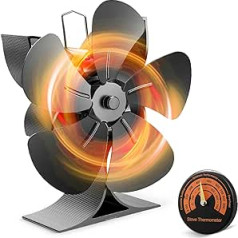 Do-Electr Fireplace Fan with 5 Blades Stove Fan with Thermometer Heat Powered Wood Stove Fan Environmentally Friendly/Quiet/Efficient