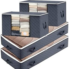 Midodo Set of 4 Clothes Storage Box Underbed Storage Bag Cupboard Organiser Set 90L Large Capacity Storage Box for Clothes with Reinforced Handle Sturdy