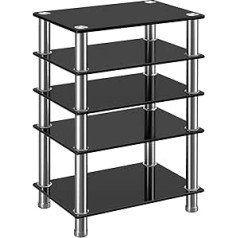 HiFi Rack Glass 5 Levels HiFi Shelf 600 x 400 x 800 mm Phono Rack Turntable Stand TV Shelf Furniture Stainless Steel Tempered Glass