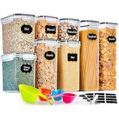 GoMaihe Storage Containers Set of 8, Kitchen Storage Boxes Airtight Containers Made of Plastic with Lids, Storage Jars for Storing Pasta, Cereal, Rice, Flour, and for Pet Feed, Reusable