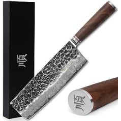 YOUSUNLONG Chopping Knife Vegetable Chef's Knife Damask 22.50 cm 9 Inch Japanese Super Steel Damascus Steel Butcher Knife - Walnut Handle with Leather Includes Gift Box