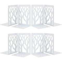MSDADA Bookend 4 Pairs Metal Book Holder CD Shelf Folder Holder DVD Decorative Book Stand for Heavy Books Bookends for Home Office Book Stopper (White)