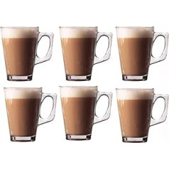Invero Café-Latte-Gläser, klar, 6 Stück, 240 ml, hohe Gläser, ideal für Tee, Kaffee, Mokka, Cappuccino, Espresso und andere Heißgetränke