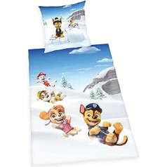 Herding Paw Patrol Bed Linen Set, Pillowcase 80 x 80 cm, Duvet Cover 135 x 200 cm, with Button Closure, 100% Cotton/Flannel, Multicoloured