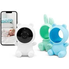 Garza Kids Baby Surveillance Camera 1080p HD with Temperature Sensor, Night Vision, Shoot Detection, Lullabies, White Noise and Wi-Fi, 2.4GHz (3 Cases + Holder)