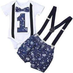FYMNSI Baby Boy First Birthday Outfit Dinosaur Print Cotton Bow Tie Short Sleeve Romper Body Y-Back Braces Shorts Clothing Set Photography Props Party Clothing
