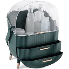 Navaris Makeup Organiser - Storage for Cosmetics - Organiser System with 2 Drawers - Portable Storage Box for Bathroom or Dressing Table - Green