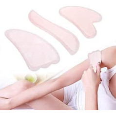 Zjchao 3-Piece Set of Natural Rose Quartz Scratching Plates, Body Massage Scratching Board, Face Neck Gua Sha, Traditional Chinese Acupuncture Massage Skin Detox and Reduce Muscle Pain
