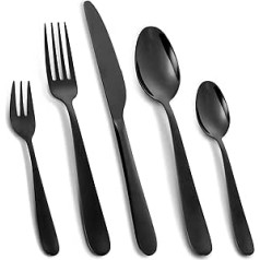 Cibeat 30 Piece Cutlery Set Black Stainless Steel Cutlery, Knife Fork Spoon Utensils Set Service for 6, Mirror Polish & Dishwasher Safe