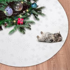 BAOKUA Christmas Tree Skirt - 36 Inch Faux Fur Tree Skirt with Silver Snowflakes Pattern for Christmas Decorations, Perfect