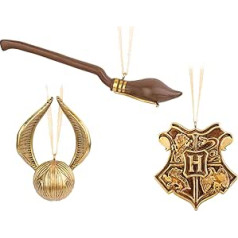 Grupo Erik Christmas Tree Decoration Figures Set Golden Snitch Nimbus 2000 and Hogwarts Crest 3 Christmas Pendants Christmas Tree Decoration Figures Harry Potter Merchandise