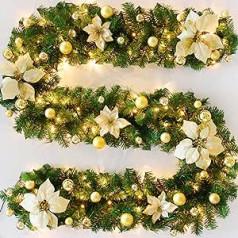 Christmas Wreath with LED Fairy Lights Lighting 270 cm Christmas Garland Artificial Christmas Garland Christmas Decoration Christmas Garland Door Wreath Indoor and Outdoor Use