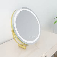 MIQU Hollywood Round Make-Up Mirror 300 mm with LED Light, 360° Rotation Touch Dimmable 3 Colours Lighting Large Gold Dressing Table Mirror for Bedroom Living Room