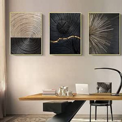 CJHZQYY 3 Piece Design Poster Set Wall Pictures, Nordic Black White Gold Year Ring Lines Wall Art Pictures Posters Without Frame, Wall Picture Print Pictures Art Poster Decoration for Living Room Home