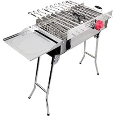 Vertimeet Barbecue Set - Stainless Steel Charcoal Grill with Charcoal Container, Grill Attachment for 11 x Meat or Vegetable Skewers with 5 V Motor and Power Bank for Wireless Use - Foldable