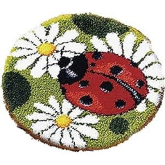 Latch Hook Kit, 19 x 19 Inch Patterned Printed Canvas DIY Rug Crochet Yarn Kit Handmade Cushion Crochet Hook Set Friends Adults and Kids (Ladybug)