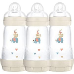 MAM Easy Start Self Sterilising Anti-Colic Bottle Pack of 3 (3 x 260 ml), MAM Baby Bottles with Medium Flow Teats, Essentials for Baby Feeding, Ivory (Designs May Vary)