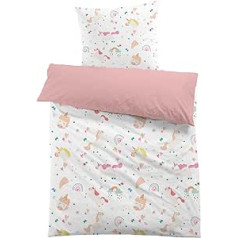 MUSOLEI Children's Unicorn Bed Linen, 135 x 200 cm, Girls' Bed Linen, Microfibre 3D Print Cartoon Duvet Cover and 1 Pillowcase 80 x 80 cm, for Children, Gift, Pink