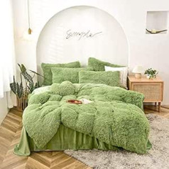 MorroMorn 5 Piece Shaggy Duvet Cover Set - Fluffy Duvet Cover Long Faux Fur Luxury Ultra Soft Cozy (Green, King/California King)