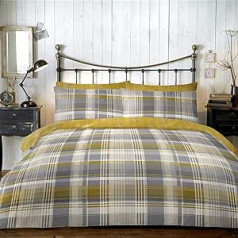 Dreams & Drapes, Connolly Plaid Duvet Cover Set 100% Brushed Cotton Ochre Super King Duvet Cover Set Super King