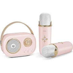 PRUNUS Children's Karaoke Machine with 2 Microphones, Mini Karaoke Set with Stereo Sound and Heavy Bass for Home Party, Gift for Brithday, Christmas, with 6 Sound Effects for Girls and Boys (Pink)