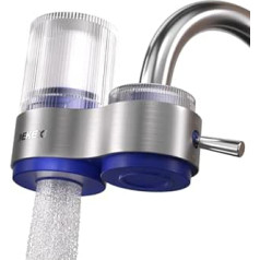 DEKEXI Water Filter Tap Water Filter for Tap Drinking Water Filter for Home Kitchen Activated Carbon Reduced Chlorine Content Bad Taste Metal Housing with 1 Replacement Filter (Blue)