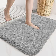 DEXI Non-Slip Bath Mat, 50 x 80 cm, Washable Bath Mat, Absorbent Soft Bathroom Rug, Microfibre Bath Mat for Shower, Bathtub and Sink - Light Grey