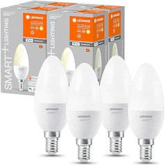 LEDVANCE Smart LED Lamp with WiFi Technology, E14 Socket, Dimmable, Warm White (2700 K), Replaces Incandescent Bulbs with 40 W, SMART+ WiFi Candle Dimmable, Pack of 4