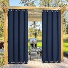WOCAO Outdoor Curtains, Waterproof Blackout Curtain with Eyelets Top and Bottom, Outdoor Curtains with UV Protection, Water-Repellent, Opaque Pavilion Garden Patio Privacy Screen Curtains