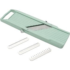 Benriner BN-1GR Japanese Hand Mandolin Slicer with Three Interchangeable Stainless Steel Blades, Ivory Vegetable Peeler, Fruit Slicer, Stainless Steel, Green