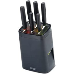 Joseph Joseph 10125 Lockblock Messerblock mit Kindersicherung inklusive 6 Messer, Edelstahl 14 x 14 x 36 cm 7 Einheiten, Dunkelgrau
