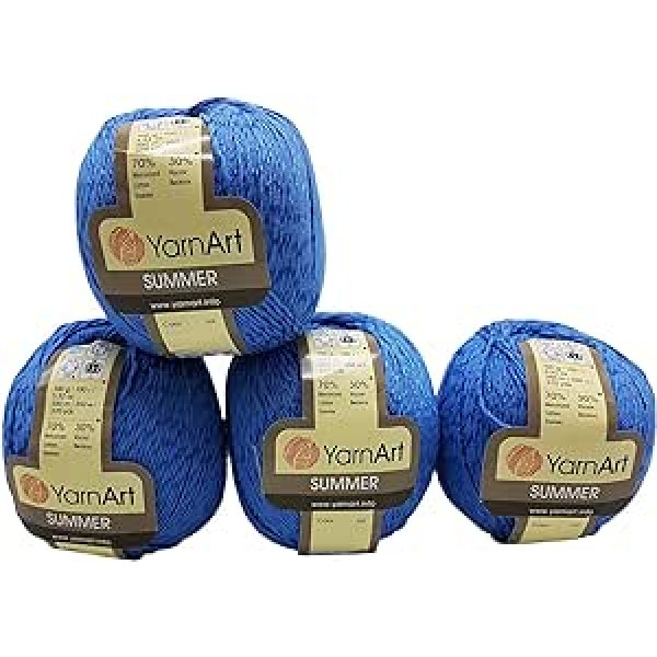 YarnArt Summer 4 x 100 g Wool for Knitting and Crochet, 70% Mercerised Cotton and 30% Viscose (Blue 26)