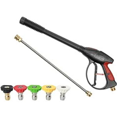Pressure Washer Gun with Rod Extension Lance, Pressure Washer Gun, Power Spray Cleaner with Lance, 5 Quick Connect Nozzles for Window, Car, Home, Pet Cleaning