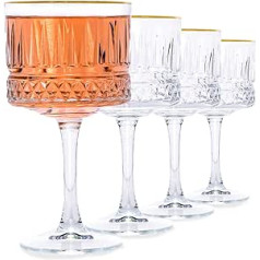 Vintage Coupe Glasses with Gold Rim Large Square Extra Large Cocktail Champagne Margarita Glasses Long Stem 500ml Gold Goblet Set of 4