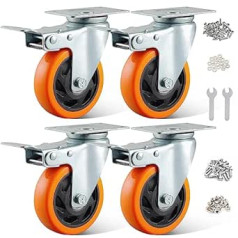 BAOLIHUI Set of 4 Swivel Castors for Furniture 100 mm Furniture Castors with Brake 600 kg Heavy Duty Castors for Furniture Transport Roller Workbench Tool Trolley Pallets