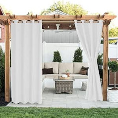 LIVEINU Outdoor Curtains, Outdoor Curtain, Garden Blackout Outdoor Curtains, Opaque, Windproof, Water-Repellent, Privacy Screen, Sun Protection, UV Protection, Pack of 2, 210 x 230 cm (W x H), White