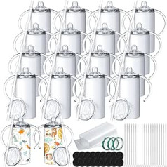 Hoolerry 18 Set 12oz Sublimation Blanks Sippy Cup Kids Insulated Stainless Steel Sippy Cup with Handles Sublimation Cup with Lid and Straws Heat Band Polymer Sublimation Coating